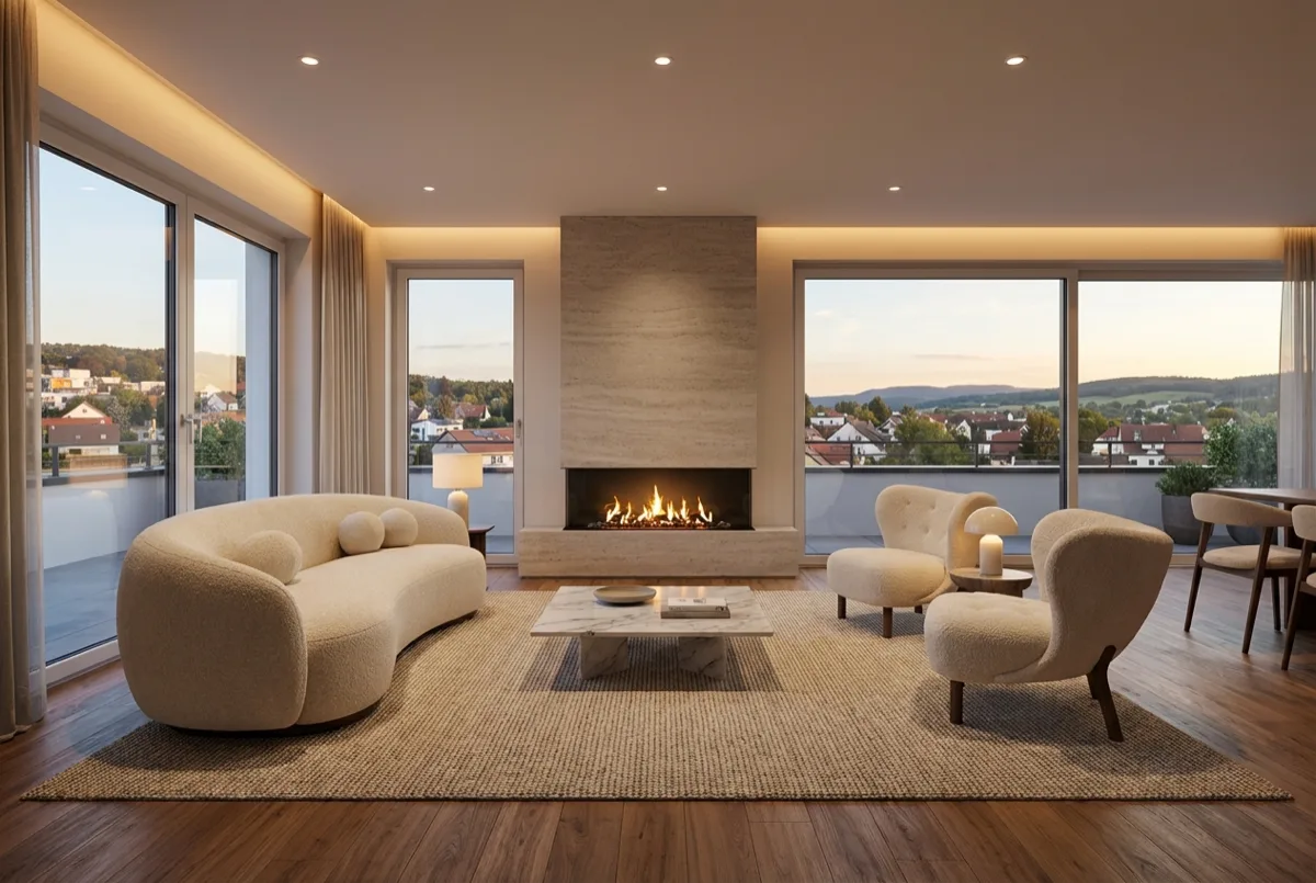 Penthouse Wohnzimmer mit Kamin